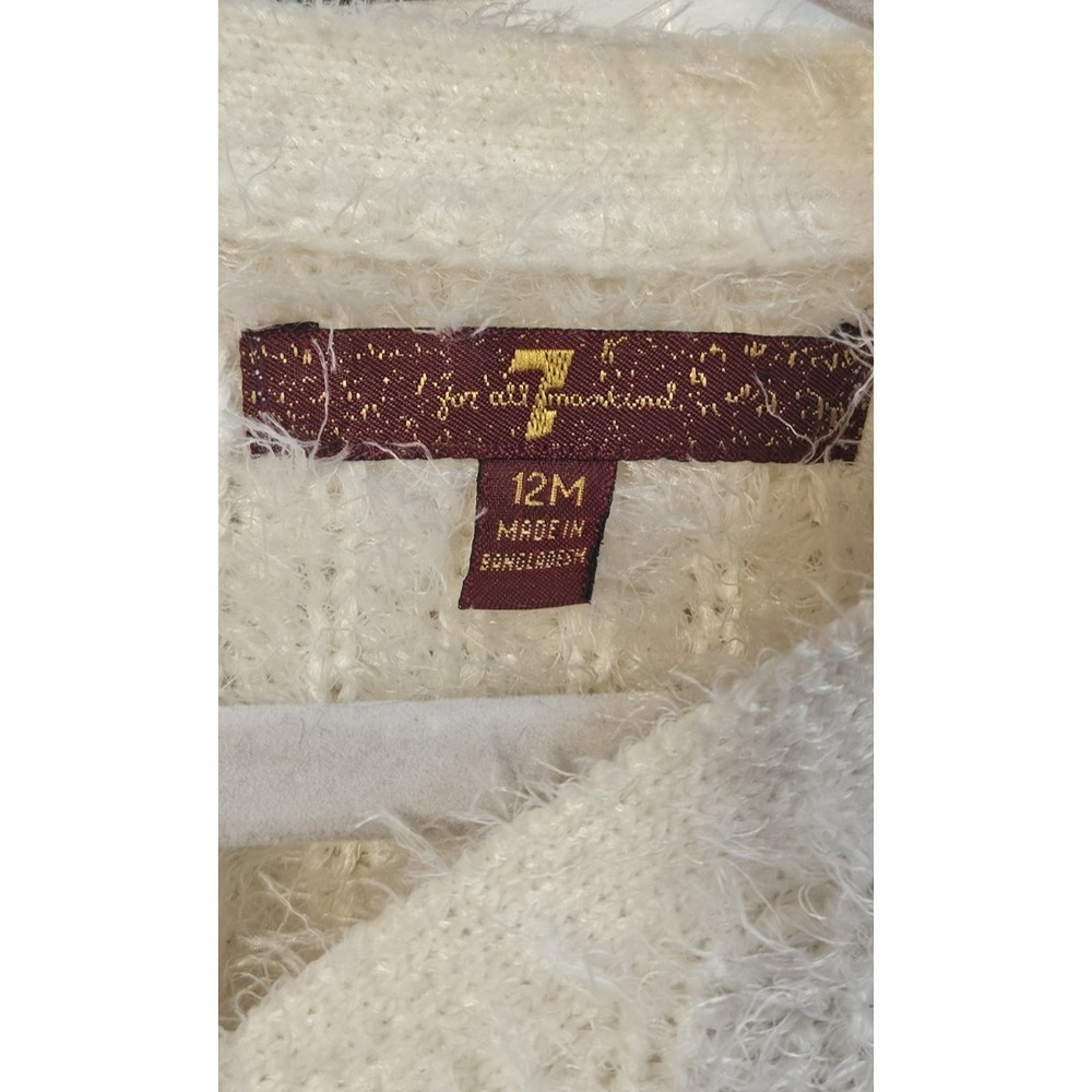 7 FOR ALL MANKIND Baby Girl Super Soft cream Sweater Faux Cardigan Bow 12 months - Picture 5 of 7